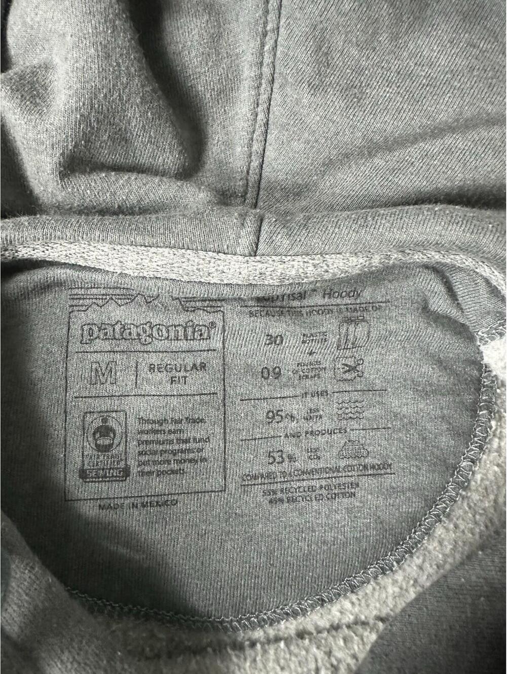 Patagonia Upisral Hoodie Mens Medium Gray Stripe Logo Pullover Sweatshirt - Picture 2 of 11